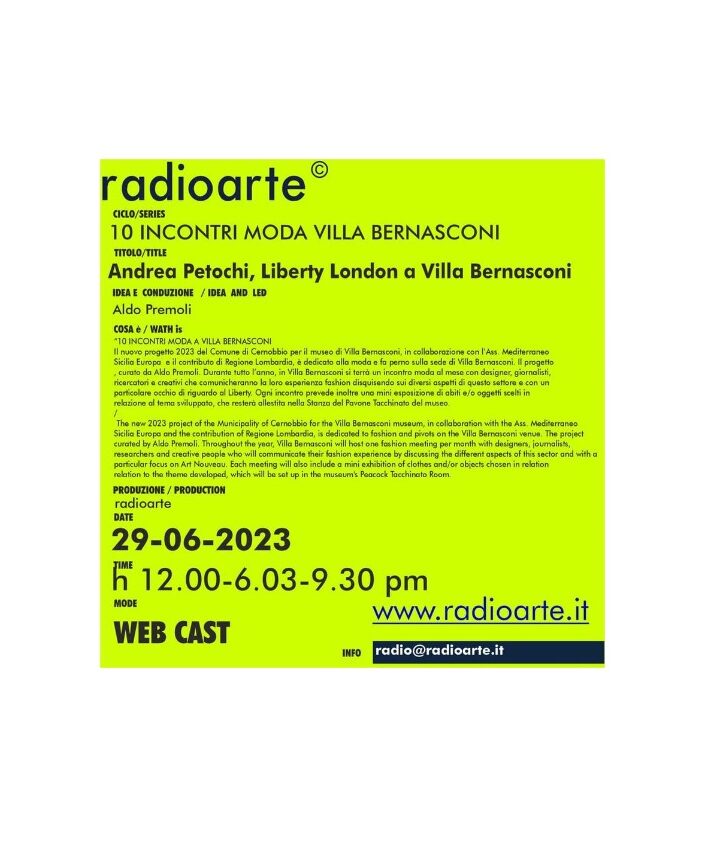 10 INCONTRI MODA VILLA BERNASCONI #6 ANDREA PETOCHI parla di ”Liberty London a Villa Bernasconi”/ita