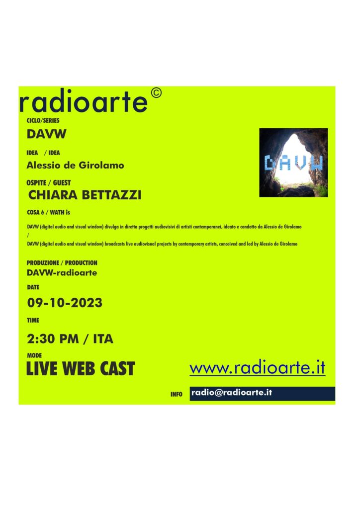 𝐃𝐀𝐕𝐖 (𝑑𝑖𝑔𝑖𝑡𝑎𝑙 𝑎𝑢𝑑𝑖𝑜 𝑎𝑛𝑑 𝑣𝑖𝑠𝑢𝑎𝑙 𝑤𝑖𝑛𝑑𝑜𝑤) con CHIARA BETTAZZI/ Ita