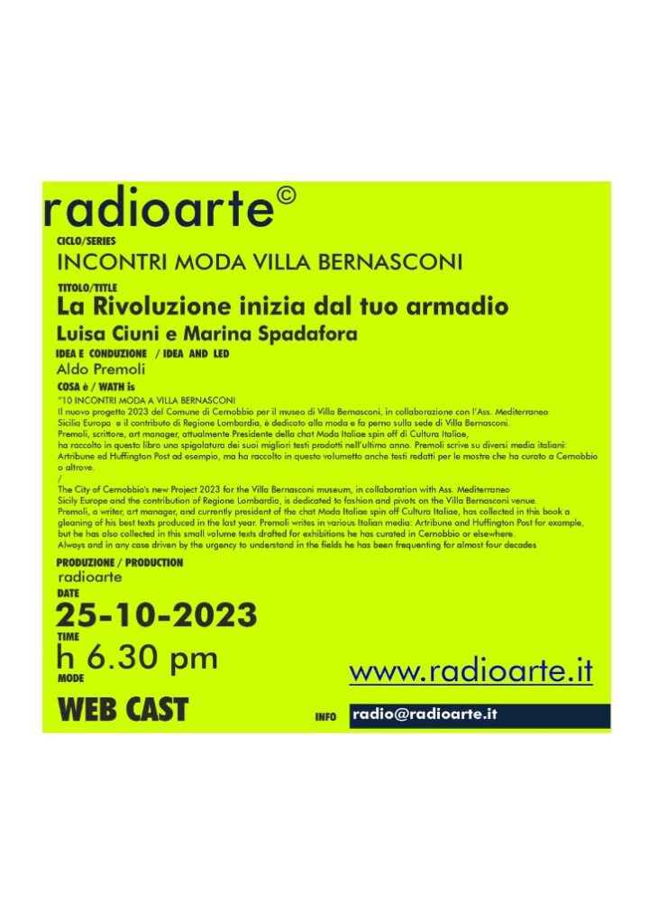 10 INCONTRI MODA VILLA BERNASCONI # LUISA CIUNI e MARINA SPADAFORA presentano libro ”La rivoluzione comincia dal tuo armadio”/ita