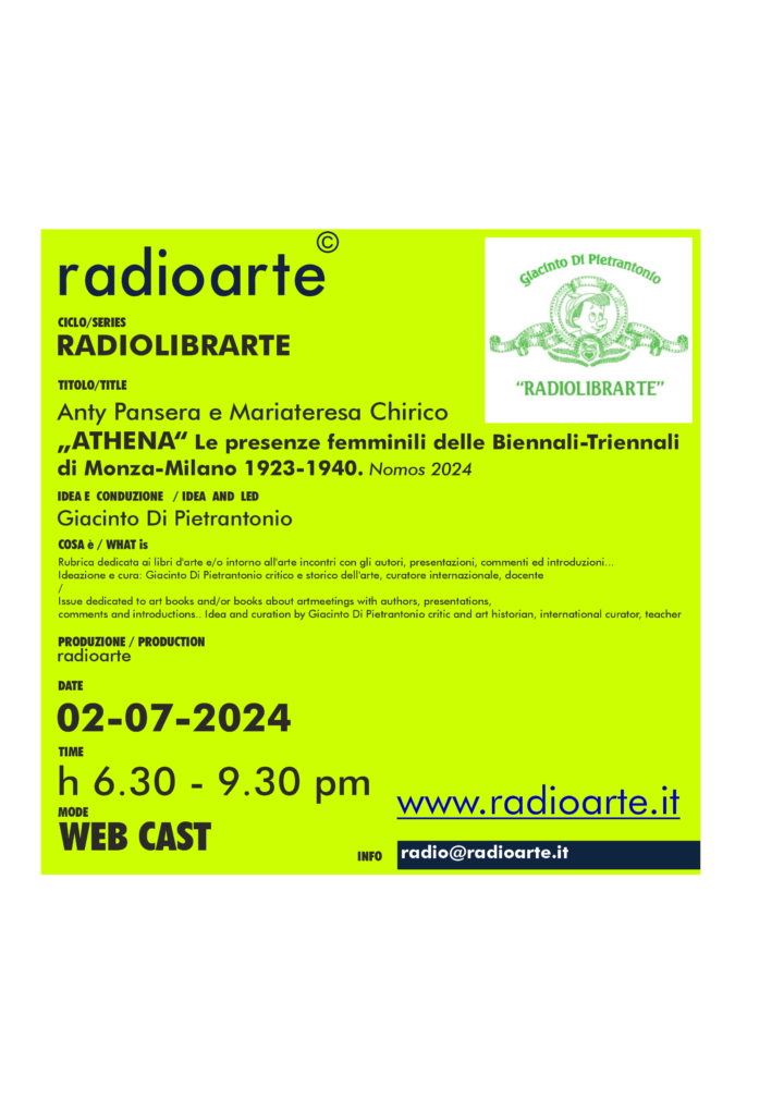 RadioLibrArte – Giacinto Di Pietrantonio dialoga con Anty Pansera e Mariateresa Chirico „ATHENA“ / Ita